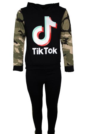 TikTok Trainingsanzug Jogginganzug camouflage schwarz